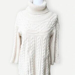 Eight Eight Eight Cableknit Turtleneck Cream Flowy Knit Cotton Sweater. XL.